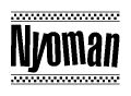 The image contains the text Nyoman in a bold, stylized font, with a checkered flag pattern bordering the top and bottom of the text.
