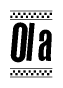 The clipart image displays the text Ola in a bold, stylized font. It is enclosed in a rectangular border with a checkerboard pattern running below and above the text, similar to a finish line in racing. 