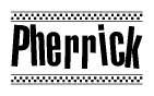 The image contains the text Pherrick in a bold, stylized font, with a checkered flag pattern bordering the top and bottom of the text.