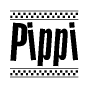 The clipart image displays the text Pippi in a bold, stylized font. It is enclosed in a rectangular border with a checkerboard pattern running below and above the text, similar to a finish line in racing. 