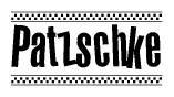 The clipart image displays the text Patzschke in a bold, stylized font. It is enclosed in a rectangular border with a checkerboard pattern running below and above the text, similar to a finish line in racing. 