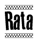 The clipart image displays the text Rata in a bold, stylized font. It is enclosed in a rectangular border with a checkerboard pattern running below and above the text, similar to a finish line in racing. 