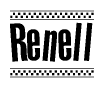 The clipart image displays the text Renell in a bold, stylized font. It is enclosed in a rectangular border with a checkerboard pattern running below and above the text, similar to a finish line in racing. 