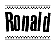 The image contains the text Ronald in a bold, stylized font, with a checkered flag pattern bordering the top and bottom of the text.