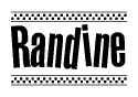 The clipart image displays the text Randine in a bold, stylized font. It is enclosed in a rectangular border with a checkerboard pattern running below and above the text, similar to a finish line in racing. 