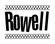 The image contains the text Rowell in a bold, stylized font, with a checkered flag pattern bordering the top and bottom of the text.