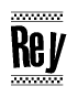 The clipart image displays the text Rey in a bold, stylized font. It is enclosed in a rectangular border with a checkerboard pattern running below and above the text, similar to a finish line in racing. 