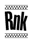 The image is a black and white clipart of the text Rnk in a bold, italicized font. The text is bordered by a dotted line on the top and bottom, and there are checkered flags positioned at both ends of the text, usually associated with racing or finishing lines.