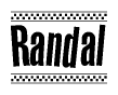 The clipart image displays the text Randal in a bold, stylized font. It is enclosed in a rectangular border with a checkerboard pattern running below and above the text, similar to a finish line in racing. 