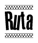 The clipart image displays the text Ruta in a bold, stylized font. It is enclosed in a rectangular border with a checkerboard pattern running below and above the text, similar to a finish line in racing. 
