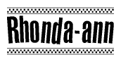 The image contains the text Rhonda-ann in a bold, stylized font, with a checkered flag pattern bordering the top and bottom of the text.