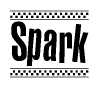 The clipart image displays the text Spark in a bold, stylized font. It is enclosed in a rectangular border with a checkerboard pattern running below and above the text, similar to a finish line in racing. 