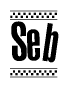 The image contains the text Seb in a bold, stylized font, with a checkered flag pattern bordering the top and bottom of the text.