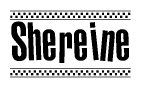 The clipart image displays the text Shereine in a bold, stylized font. It is enclosed in a rectangular border with a checkerboard pattern running below and above the text, similar to a finish line in racing. 