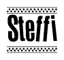 The clipart image displays the text Steffi in a bold, stylized font. It is enclosed in a rectangular border with a checkerboard pattern running below and above the text, similar to a finish line in racing. 