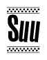 The clipart image displays the text Suu in a bold, stylized font. It is enclosed in a rectangular border with a checkerboard pattern running below and above the text, similar to a finish line in racing. 