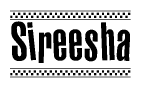 The clipart image displays the text Sireesha in a bold, stylized font. It is enclosed in a rectangular border with a checkerboard pattern running below and above the text, similar to a finish line in racing. 