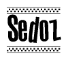 The clipart image displays the text Sedoz in a bold, stylized font. It is enclosed in a rectangular border with a checkerboard pattern running below and above the text, similar to a finish line in racing. 