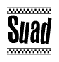 The clipart image displays the text Suad in a bold, stylized font. It is enclosed in a rectangular border with a checkerboard pattern running below and above the text, similar to a finish line in racing. 