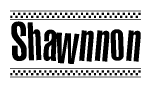 The image contains the text Shawnnon in a bold, stylized font, with a checkered flag pattern bordering the top and bottom of the text.
