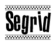 The clipart image displays the text Segrid in a bold, stylized font. It is enclosed in a rectangular border with a checkerboard pattern running below and above the text, similar to a finish line in racing. 