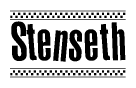 The clipart image displays the text Stenseth in a bold, stylized font. It is enclosed in a rectangular border with a checkerboard pattern running below and above the text, similar to a finish line in racing. 