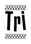 The clipart image displays the text Tri in a bold, stylized font. It is enclosed in a rectangular border with a checkerboard pattern running below and above the text, similar to a finish line in racing. 