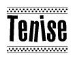 The clipart image displays the text Tenise in a bold, stylized font. It is enclosed in a rectangular border with a checkerboard pattern running below and above the text, similar to a finish line in racing. 