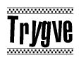 The image contains the text Trygve in a bold, stylized font, with a checkered flag pattern bordering the top and bottom of the text.