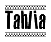 The clipart image displays the text Tahlia in a bold, stylized font. It is enclosed in a rectangular border with a checkerboard pattern running below and above the text, similar to a finish line in racing. 