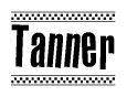The image contains the text Tanner in a bold, stylized font, with a checkered flag pattern bordering the top and bottom of the text.