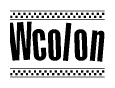 The image is a black and white clipart of the text Wcolon in a bold, italicized font. The text is bordered by a dotted line on the top and bottom, and there are checkered flags positioned at both ends of the text, usually associated with racing or finishing lines.