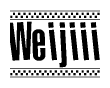 The clipart image displays the text Weijiii in a bold, stylized font. It is enclosed in a rectangular border with a checkerboard pattern running below and above the text, similar to a finish line in racing. 
