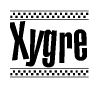 The clipart image displays the text Xygre in a bold, stylized font. It is enclosed in a rectangular border with a checkerboard pattern running below and above the text, similar to a finish line in racing. 