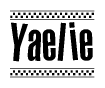 The clipart image displays the text Yaelie in a bold, stylized font. It is enclosed in a rectangular border with a checkerboard pattern running below and above the text, similar to a finish line in racing. 