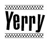 The clipart image displays the text Yerry in a bold, stylized font. It is enclosed in a rectangular border with a checkerboard pattern running below and above the text, similar to a finish line in racing. 