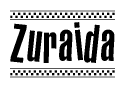 The clipart image displays the text Zuraida in a bold, stylized font. It is enclosed in a rectangular border with a checkerboard pattern running below and above the text, similar to a finish line in racing. 