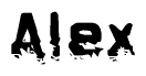 The image contains the word Alex in a stylized font with a static looking effect at the bottom of the words