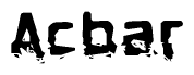 The image contains the word Acbar in a stylized font with a static looking effect at the bottom of the words