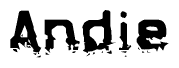 The image contains the word Andie in a stylized font with a static looking effect at the bottom of the words
