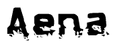 This nametag says Aena, and has a static looking effect at the bottom of the words. The words are in a stylized font.