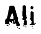 This nametag says Ali, and has a static looking effect at the bottom of the words. The words are in a stylized font.