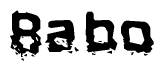 The image contains the word Babo in a stylized font with a static looking effect at the bottom of the words
