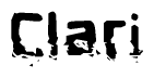 This nametag says Clari, and has a static looking effect at the bottom of the words. The words are in a stylized font.