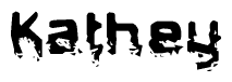 This nametag says Kathey, and has a static looking effect at the bottom of the words. The words are in a stylized font.