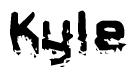 This nametag says Kyle, and has a static looking effect at the bottom of the words. The words are in a stylized font.