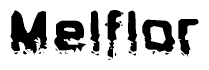 The image contains the word Melflor in a stylized font with a static looking effect at the bottom of the words