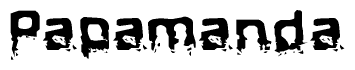 This nametag says Papamanda, and has a static looking effect at the bottom of the words. The words are in a stylized font.