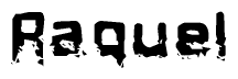 The image contains the word Raquel in a stylized font with a static looking effect at the bottom of the words