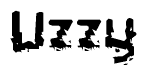 This nametag says Uzzy, and has a static looking effect at the bottom of the words. The words are in a stylized font.